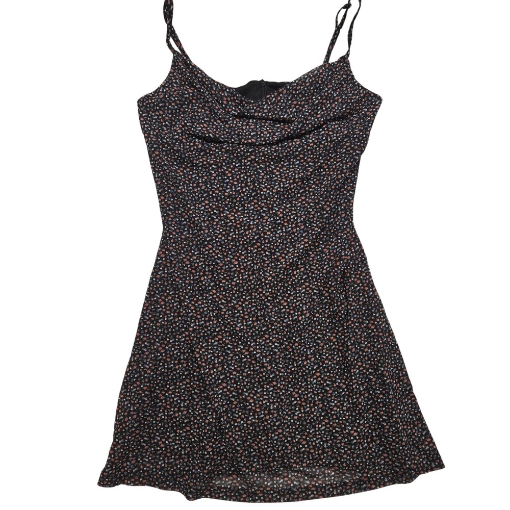 Forever 21 Womens Black Ditsy Floral Cowl Neck Mesh Mini Slip Dress Size Medium
